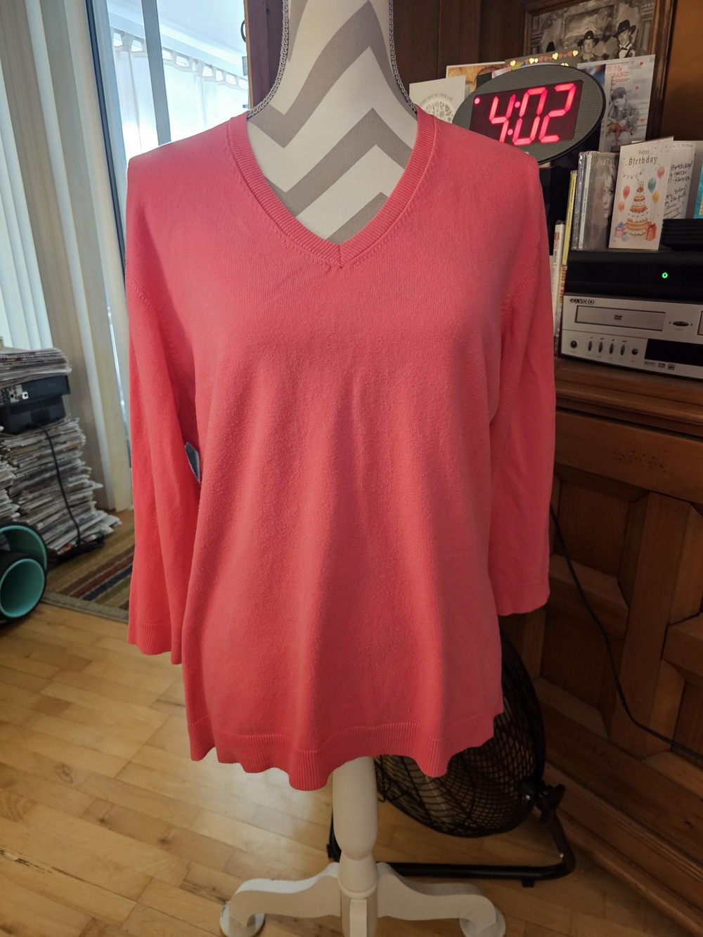 525 America Coral Pink V-Neck Pullover Sweater